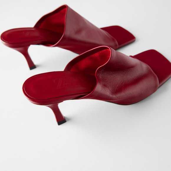 Zara Shoes - New ZARA soft leather red square toe mules 37/7